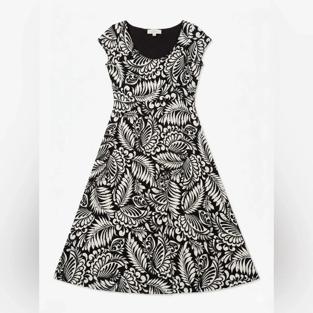 LOFT Black and White Floral Midi Fit-and-Flare Dress - Picture 3 of 7